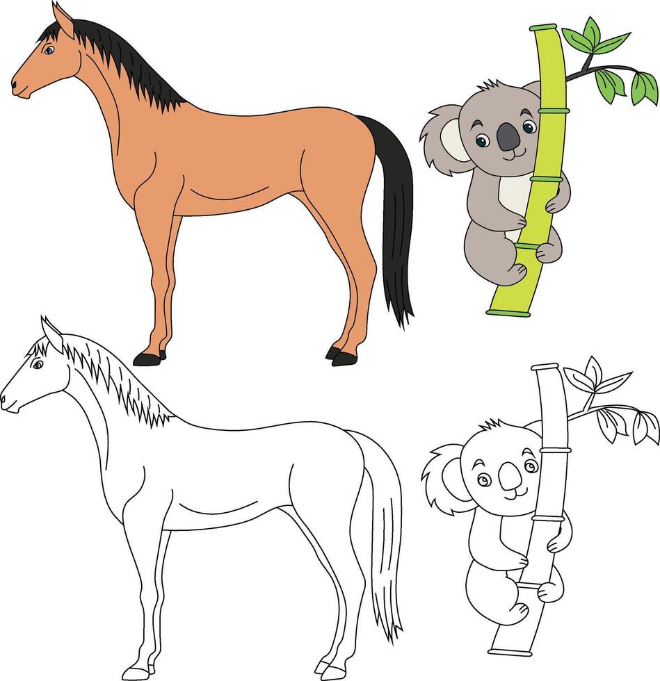 Horse and Koala Clipart. Wild Animals clipart collection for lovers of jungles and wildlife. This set will be a perfect addition to your safari and zoo-themed projects vector