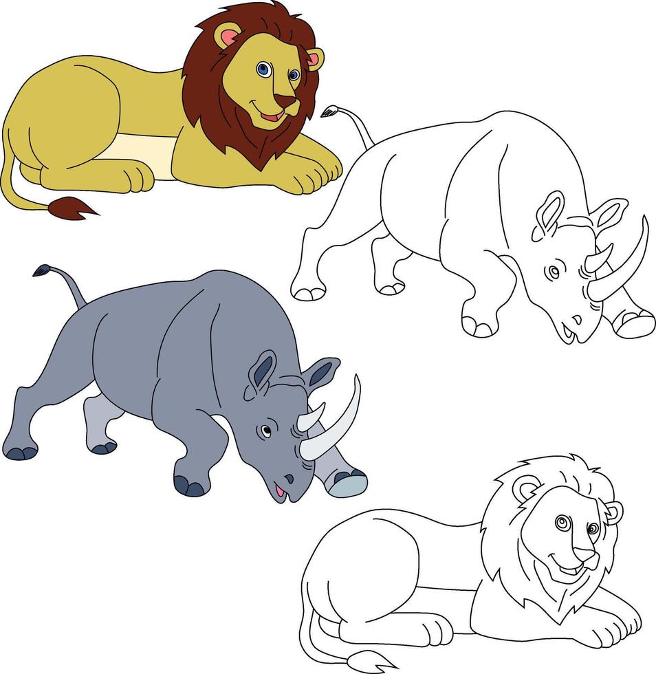 Lion and Rhino Clipart. Wild Animals clipart collection for lovers of jungles and wildlife. This set will be a perfect addition to your safari and zoo-themed projects vector