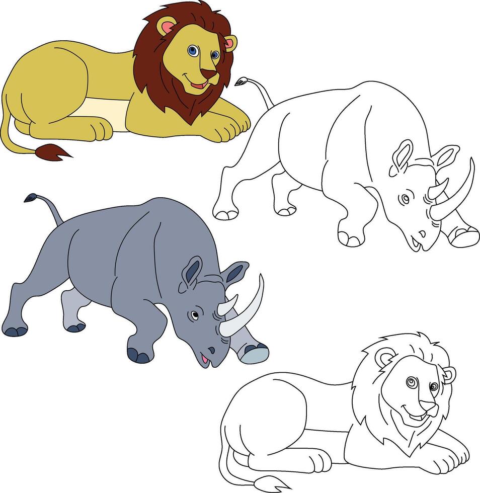 león y rinoceronte clipart. salvaje animales clipart colección para amantes de selvas y fauna silvestre. esta conjunto será ser un Perfecto adición a tu safari y temática del zoológico proyectos vector