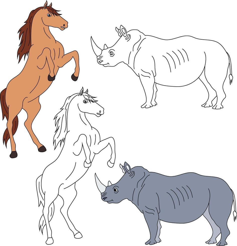 Horse and Rhino Clipart. Wild Animals clipart collection for lovers of jungles and wildlife. This set will be a perfect addition to your safari and zoo-themed projects vector