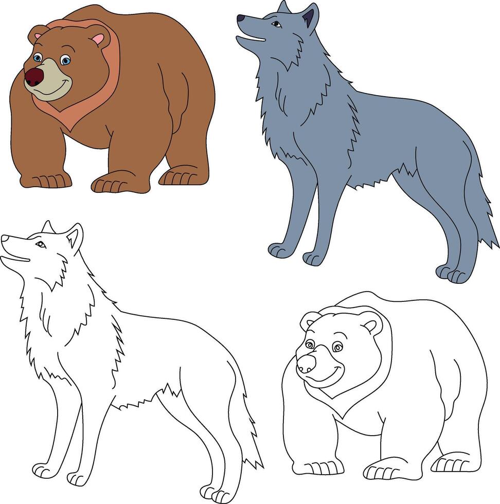 Bear and Wolf Clipart. Wild Animals clipart collection for lovers of jungles and wildlife. This set will be a perfect addition to your safari and zoo-themed projects vector