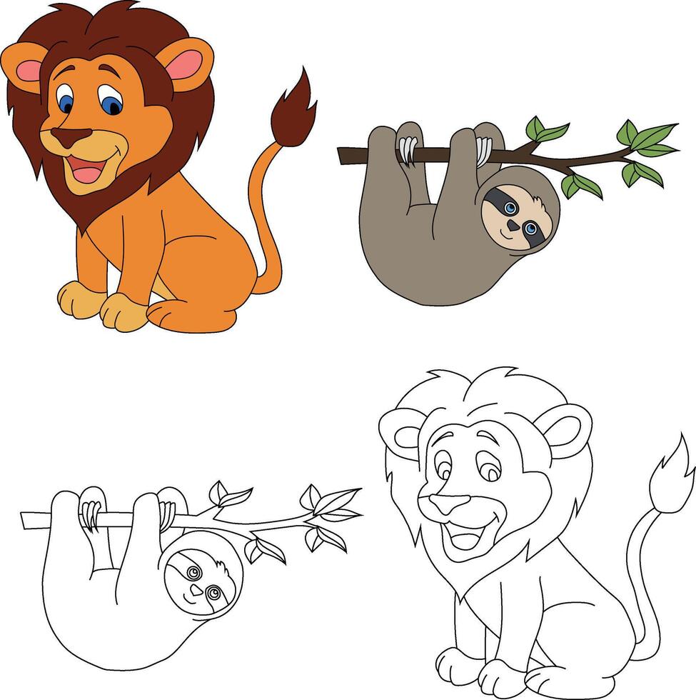 león y perezoso clipart. salvaje animales clipart colección para amantes de selvas y fauna silvestre. esta conjunto será ser un Perfecto adición a tu safari y temática del zoológico proyectos vector