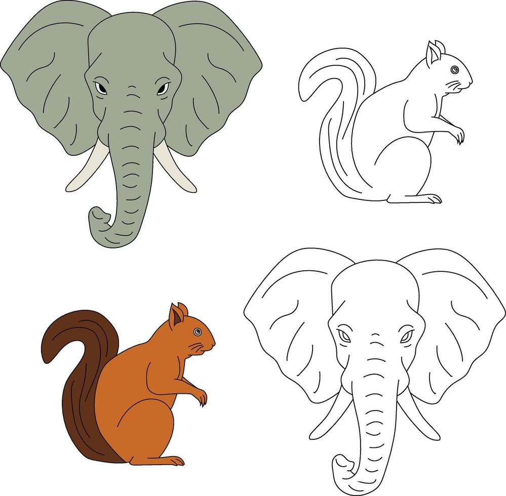 Elephant and Squirrel Clipart. Wild Animals clipart collection for lovers of jungles and wildlife. This set will be a perfect addition to your safari and zoo-themed projects vector