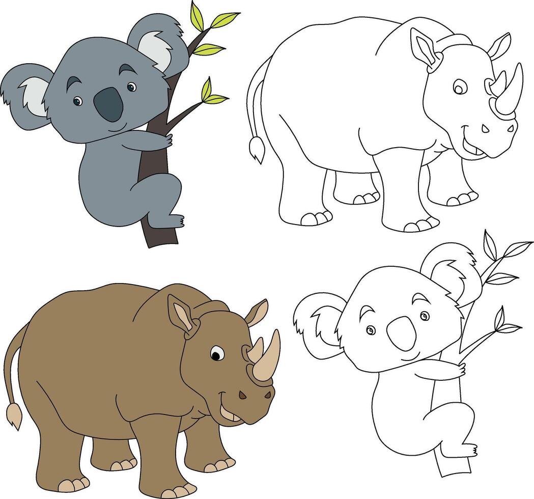 coala y rinoceronte clipart. salvaje animales clipart colección para amantes de selvas y fauna silvestre. esta conjunto será ser un Perfecto adición a tu safari y temática del zoológico proyectos vector