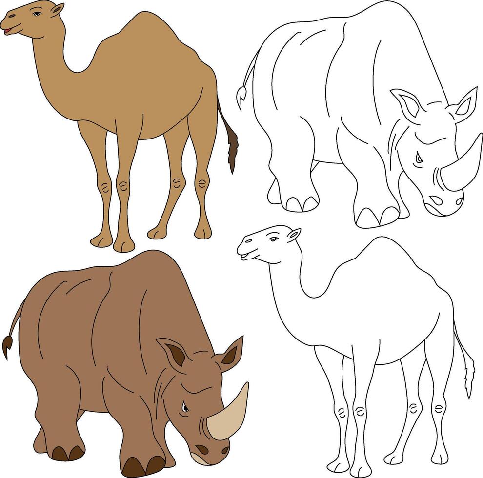 Camel and Rhino Clipart. Wild Animals clipart collection for lovers of jungles and wildlife. This set will be a perfect addition to your safari and zoo-themed projects vector