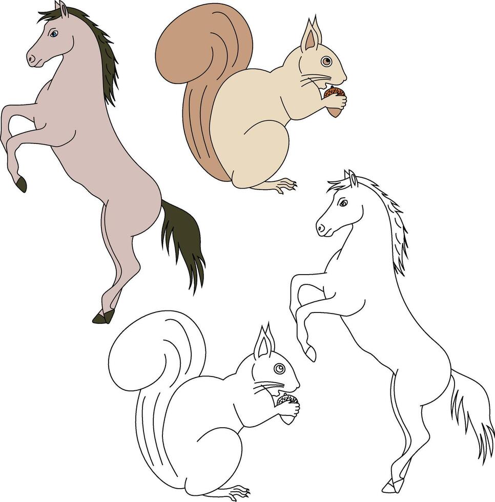 Horse and Squirrel Clipart. Wild Animals clipart collection for lovers of jungles and wildlife. This set will be a perfect addition to your safari and zoo-themed projects vector