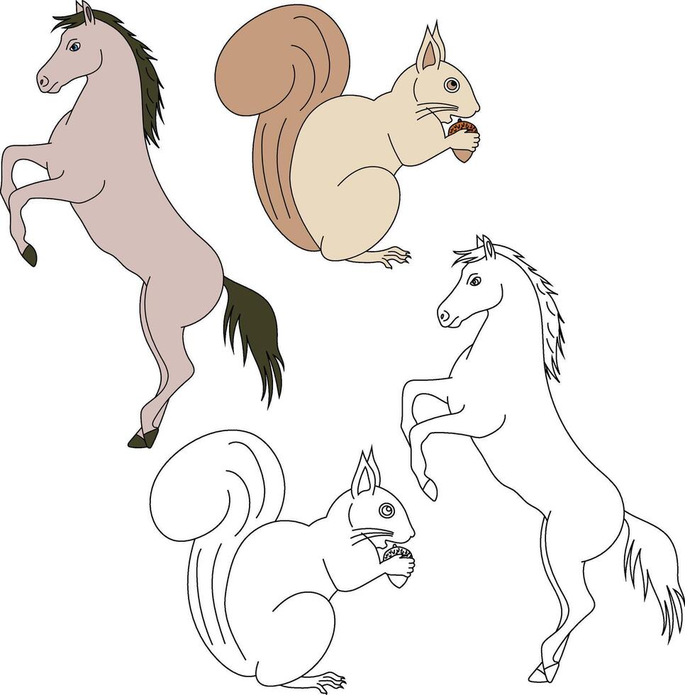 caballo y ardilla clipart. salvaje animales clipart colección para amantes de selvas y fauna silvestre. esta conjunto será ser un Perfecto adición a tu safari y temática del zoológico proyectos vector