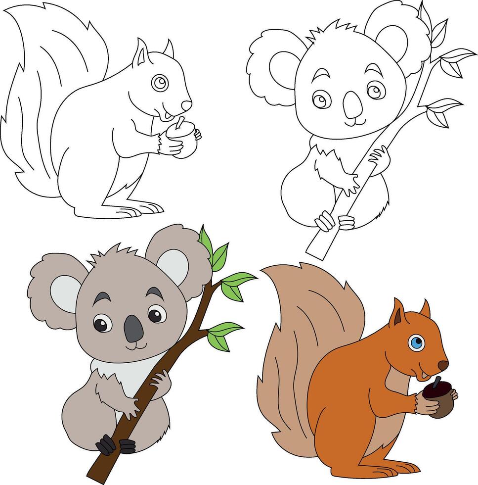 coala y ardilla clipart. salvaje animales clipart colección para amantes de selvas y fauna silvestre. esta conjunto será ser un Perfecto adición a tu safari y temática del zoológico proyectos vector