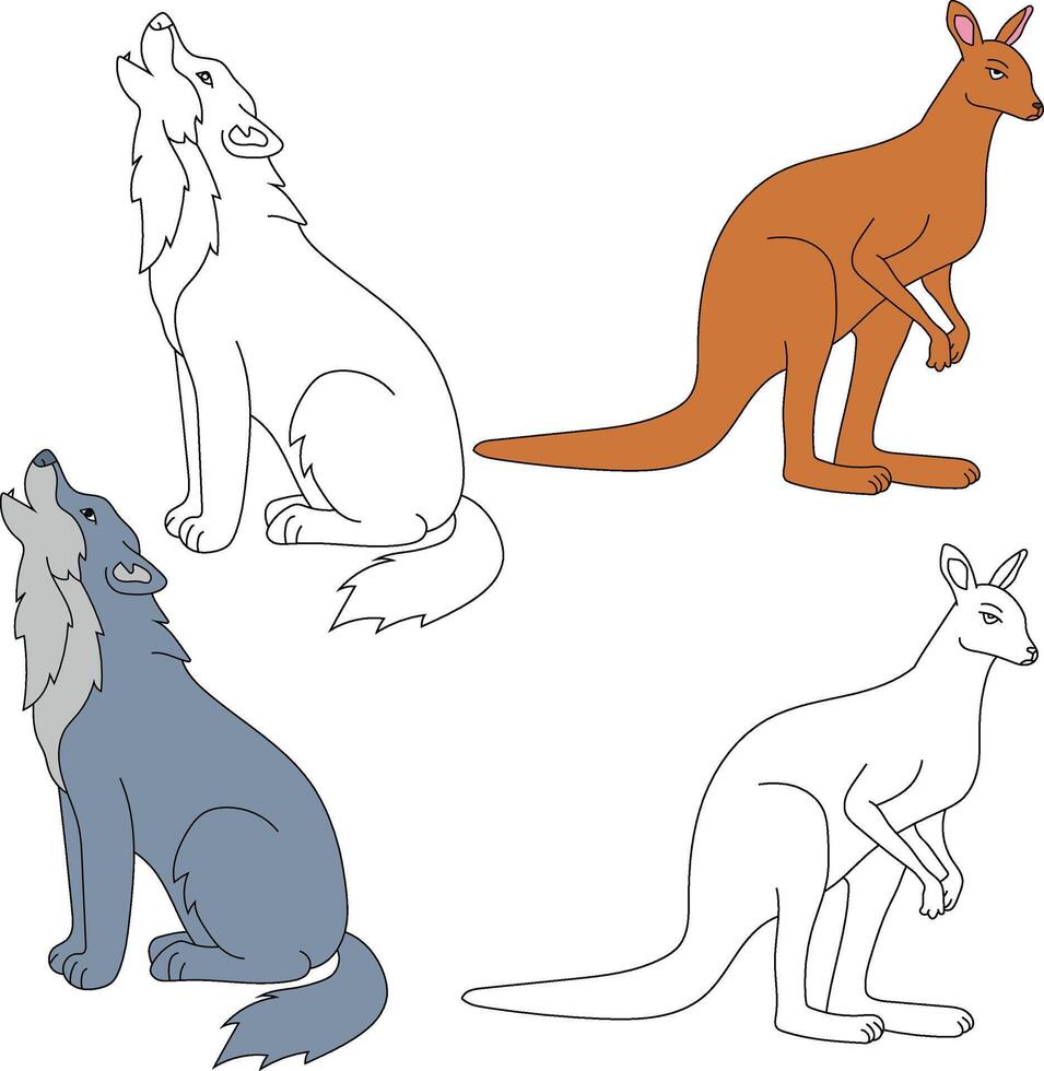 Kangaroo and Wolf Clipart. Wild Animals clipart collection for lovers of jungles and wildlife. This set will be a perfect addition to your safari and zoo-themed projects vector