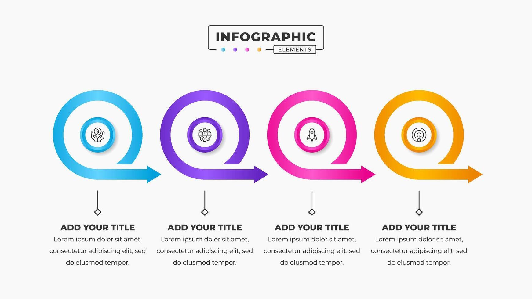 Circle arrow process infographic presentation design template with 4 steps or options vector