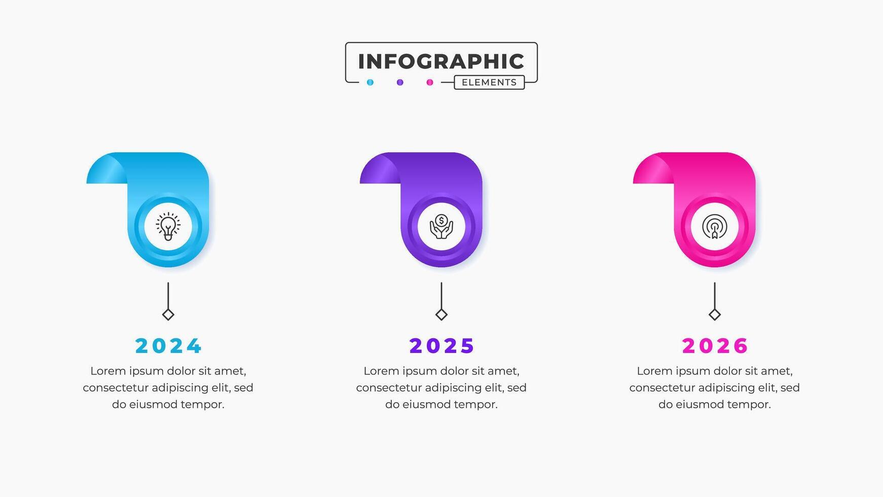 Timeline infographic presentation design template with 3 steps or options vector