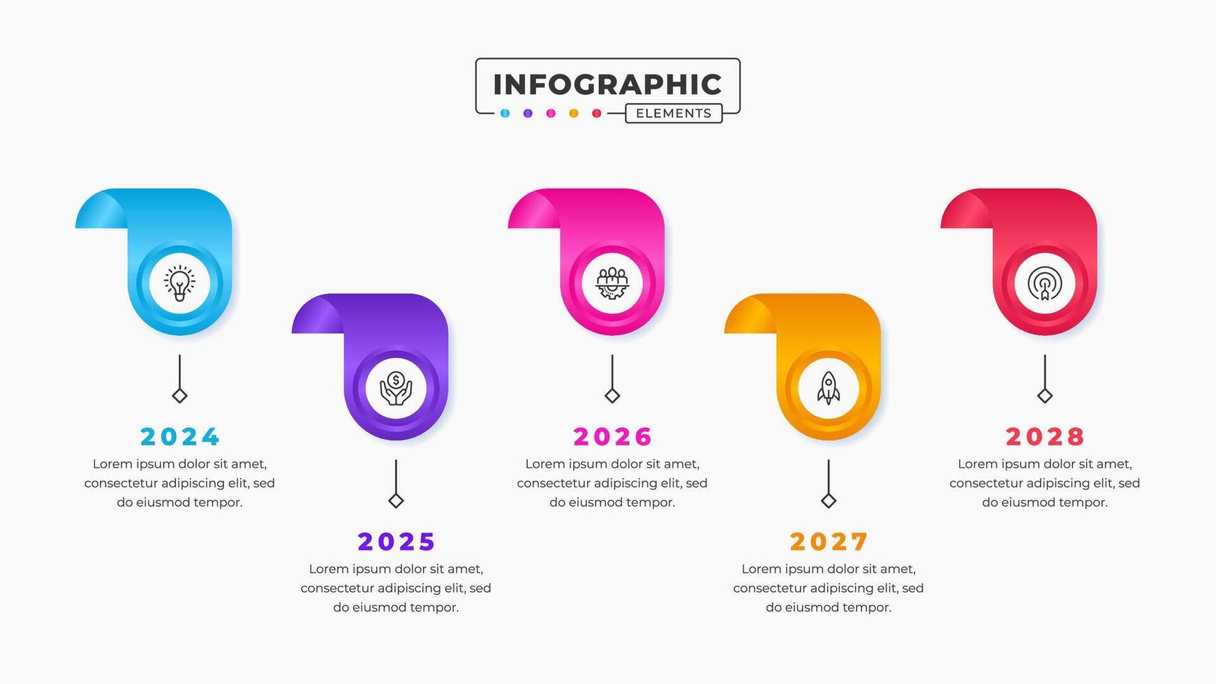 Timeline infographic presentation design template with 5 steps or options vector