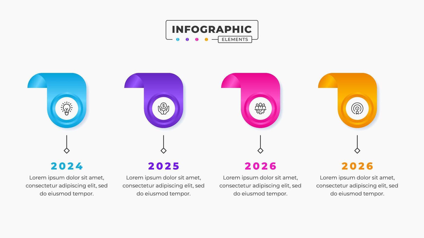 Timeline infographic presentation design template with 4 steps or options vector