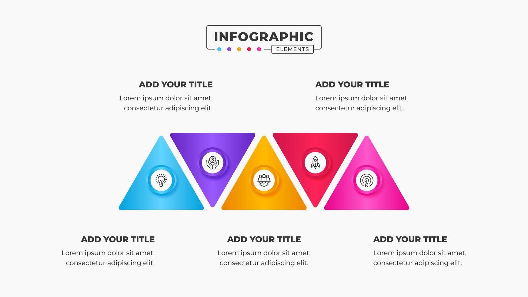 Triangle infographic presentation design template with 5 steps or options vector