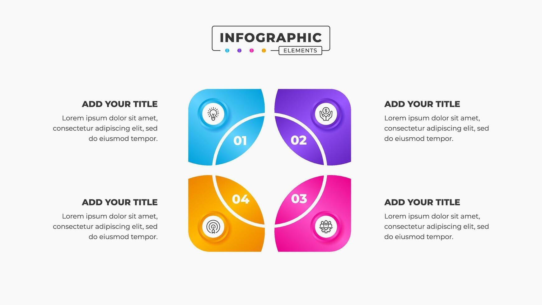 Circular timeline infographic presentation design template with 4 steps vector