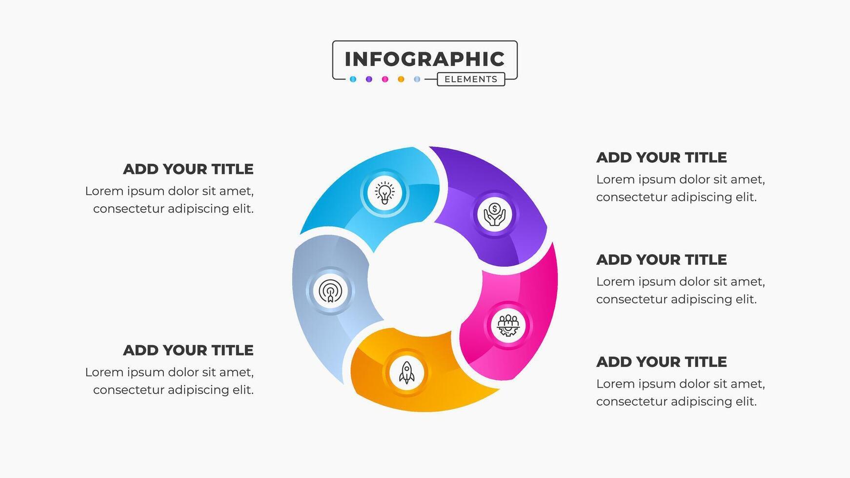 Business circle infographic presentation design template with 5 steps or options vector