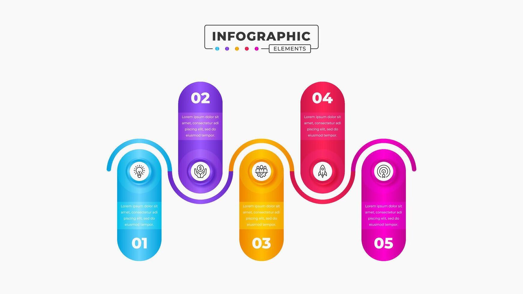 Timeline infographic presentation design template with 5 steps or options vector