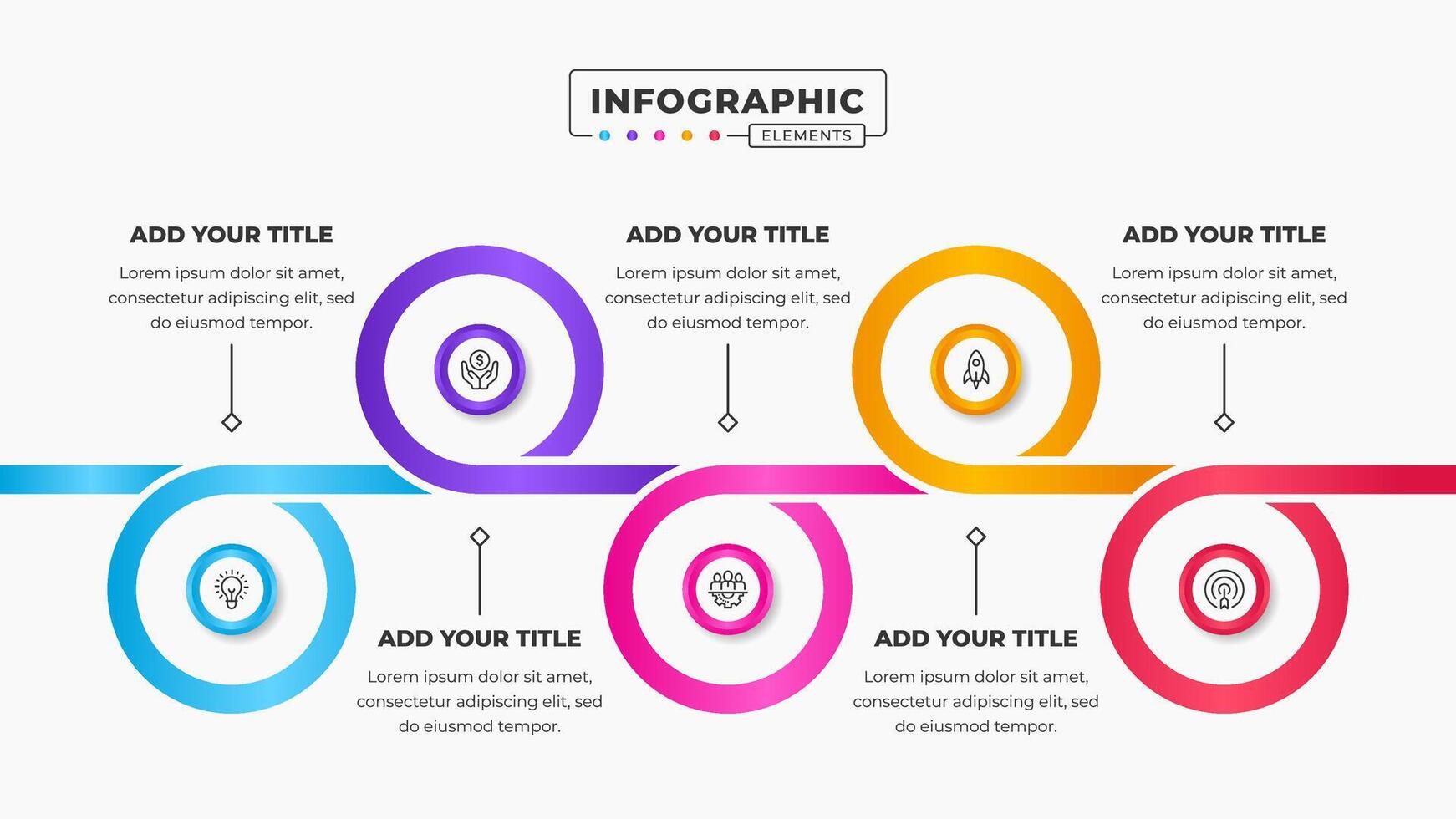 Circle process infographic presentation design template with 5 steps or options vector