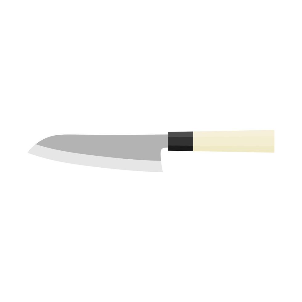 Deba bocho, Japanese kitchen knife flat design illustration isolated on white background. A traditional Japanese kitchen knife with a steel blade and wooden handle. vector