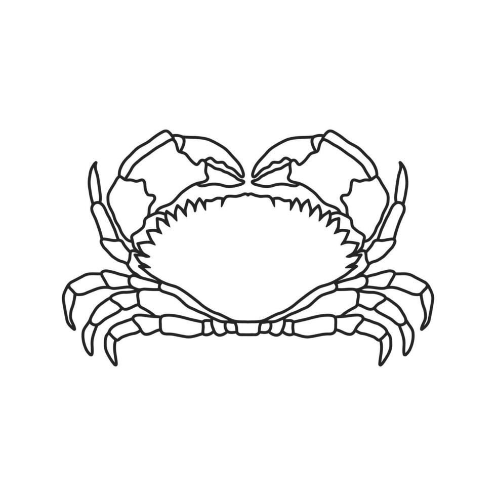 crab outline illustration. Seafood shop logo branding template for craft food packaging or restaurant design. vector