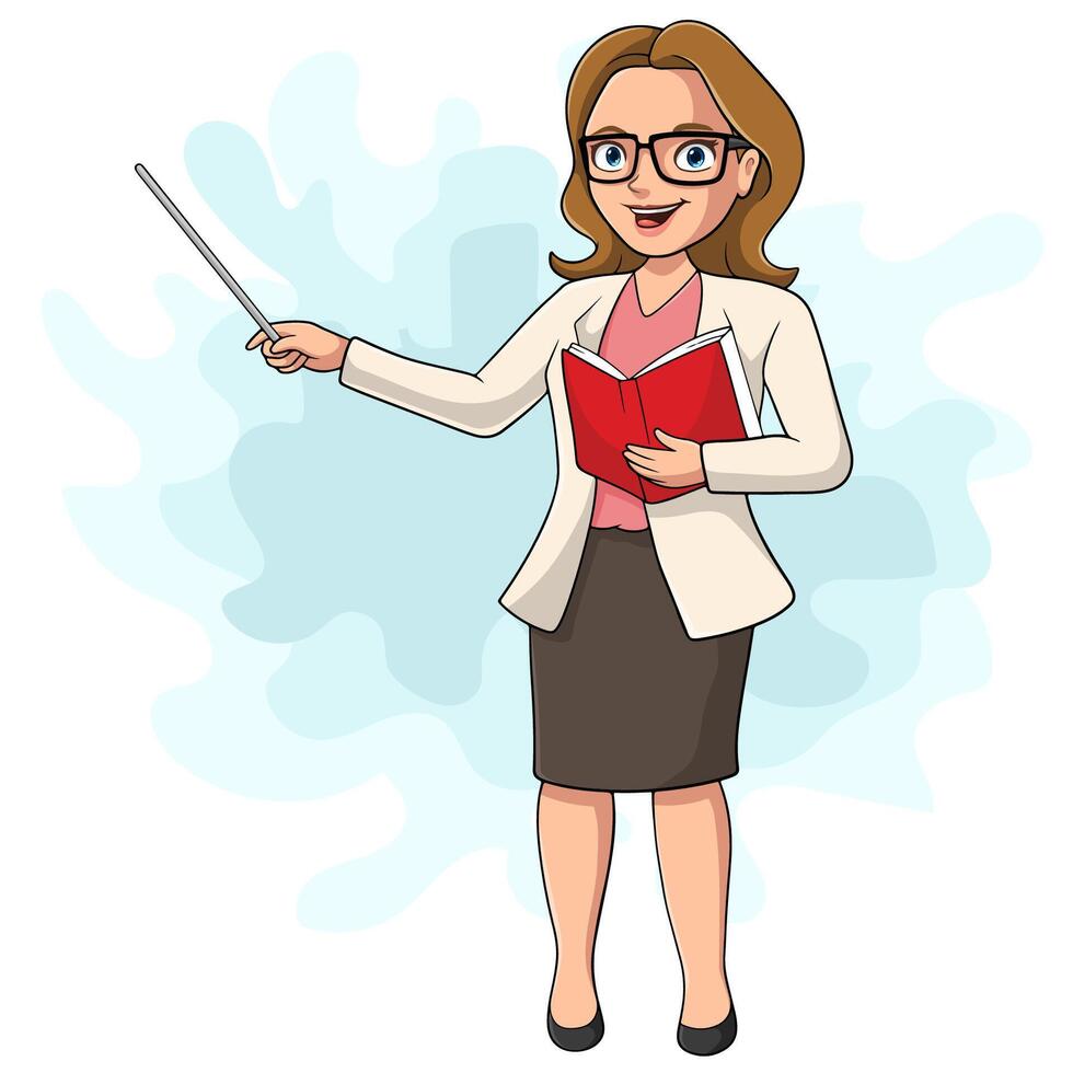 Cartoon female teacher with pointer stick vector