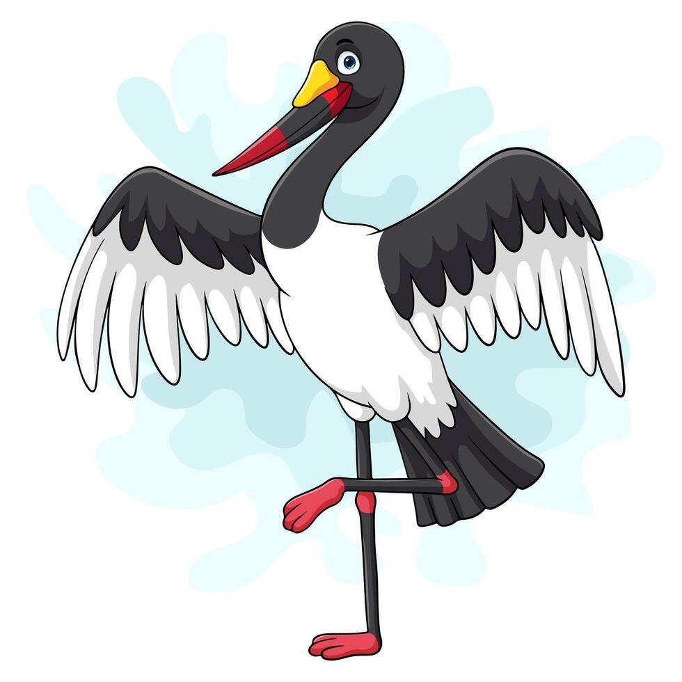 Cartoon saddlebill stork on white background vector