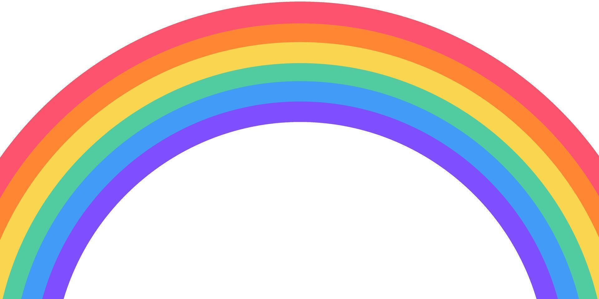 Flat wide rainbow arc shape. Half circle, bright spectrum colors. Colorful striped pattern vector