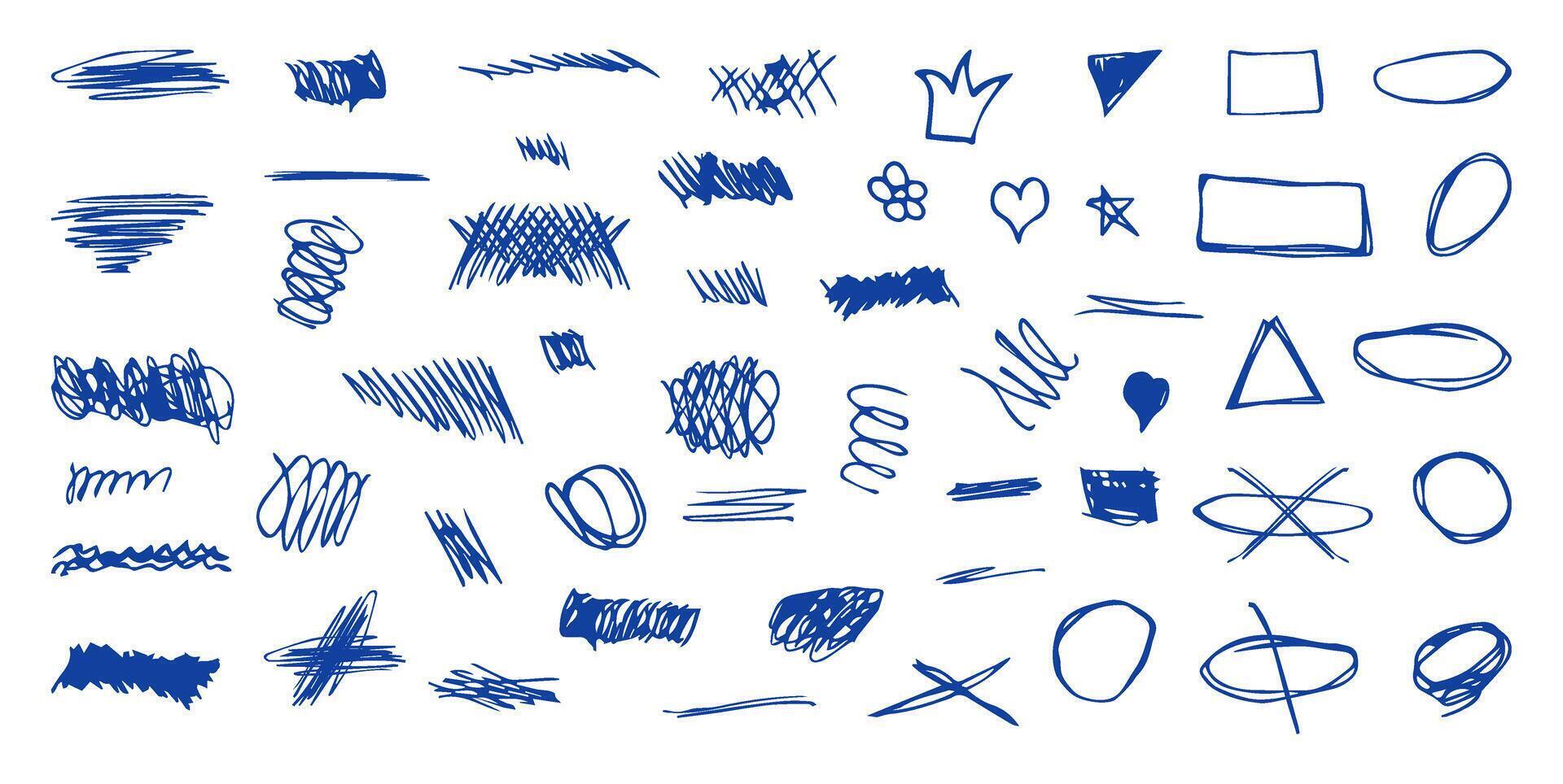 Scribbles and sketches, marker line set. Hand drawn abstract doodle pencil scratch mark for your design vector