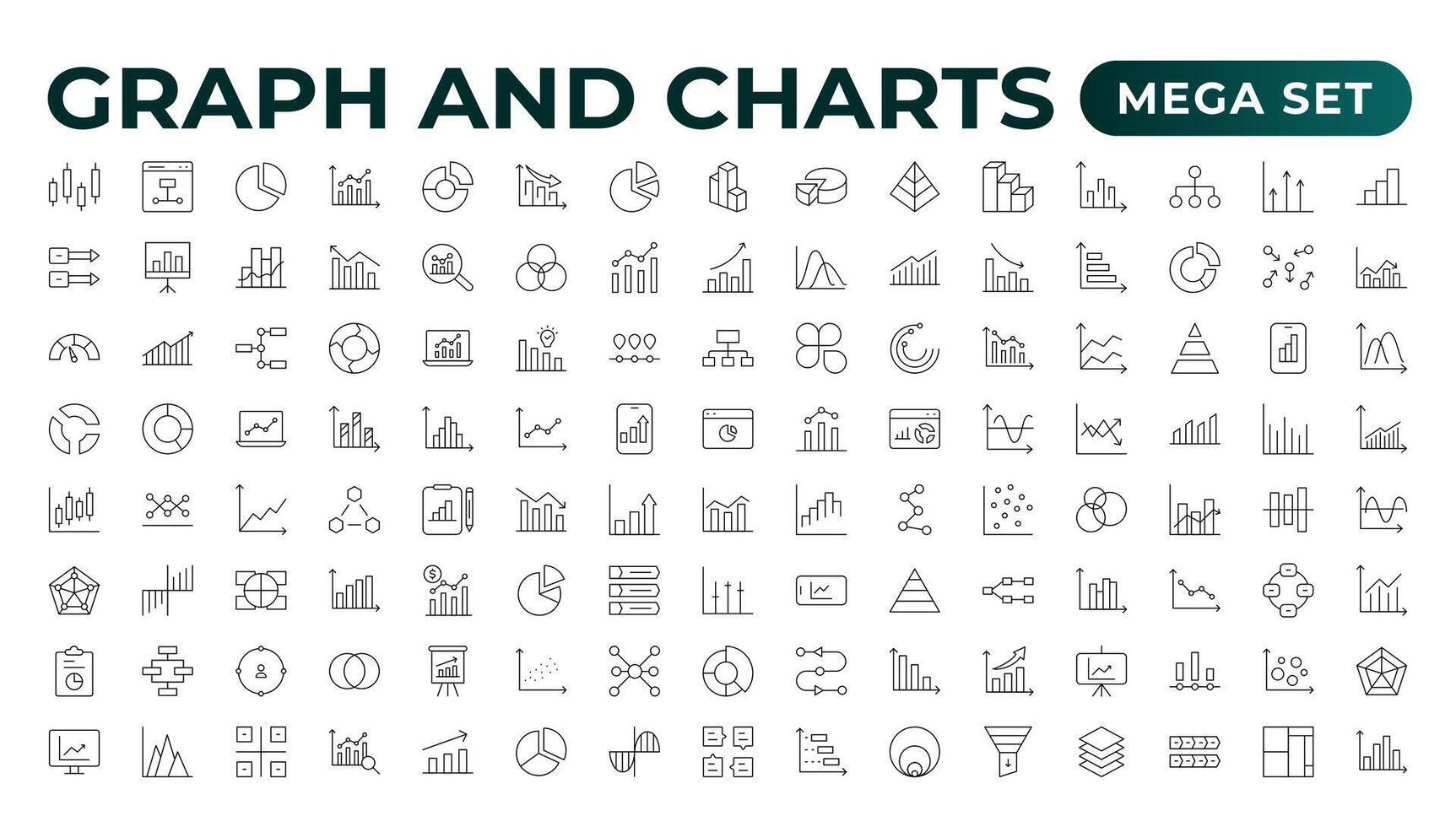 Growing bar graph icon set. Business graphs and charts icons. Statistics and analytics icon. Statistic and data, charts diagrams, money, down or up arrow. Outline icon collection. vector