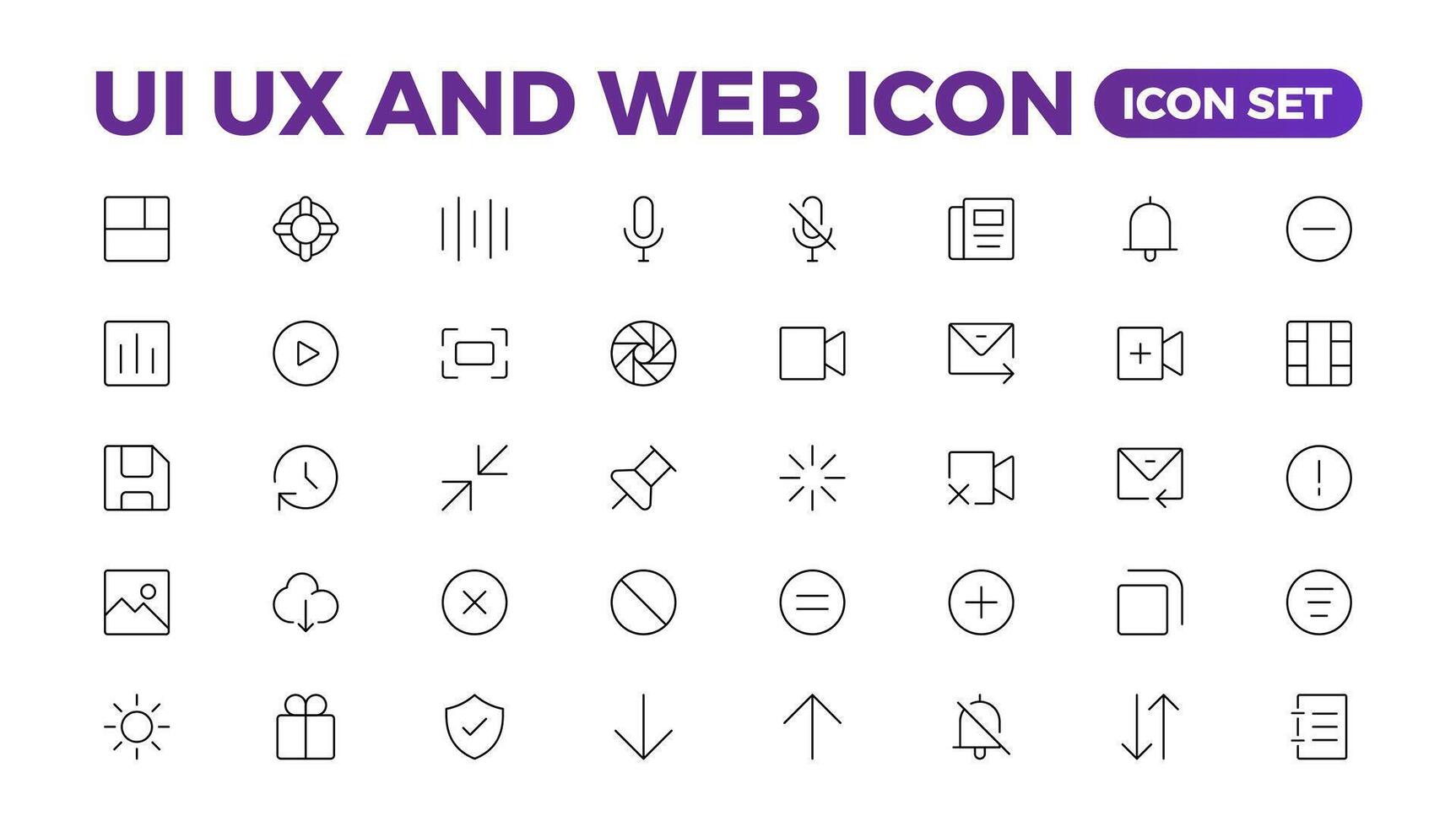 Mega set of ui ux icon set, user interface iconset collection. Basic User Interface Essential Set. 200 Line Outline Icons. For App, Web, Print.Outline icon collection. vector