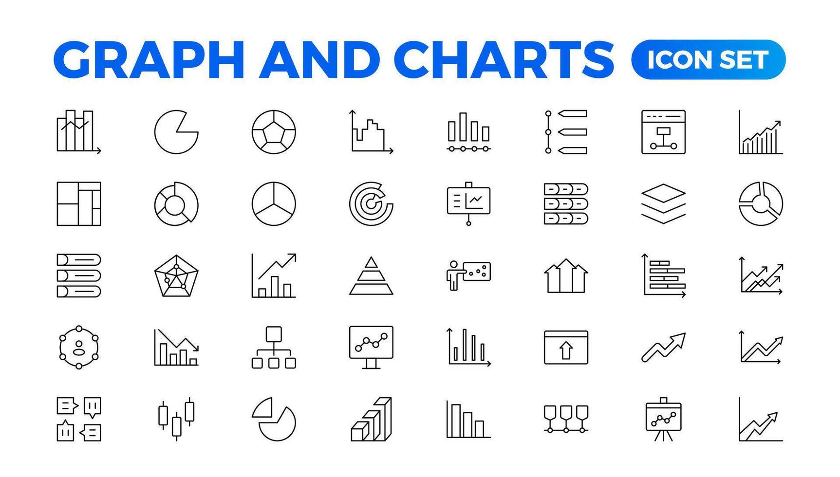 Growing bar graph icon set. Business graphs and charts icons. Statistics and analytics icon. Statistic and data, charts diagrams, money, down or up arrow. Outline icon collection. vector