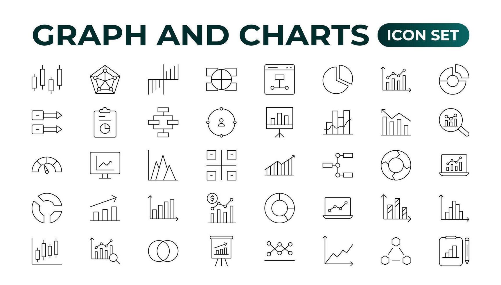 Growing bar graph icon set. Business graphs and charts icons. Statistics and analytics icon. Statistic and data, charts diagrams, money, down or up arrow. Outline icon collection. vector