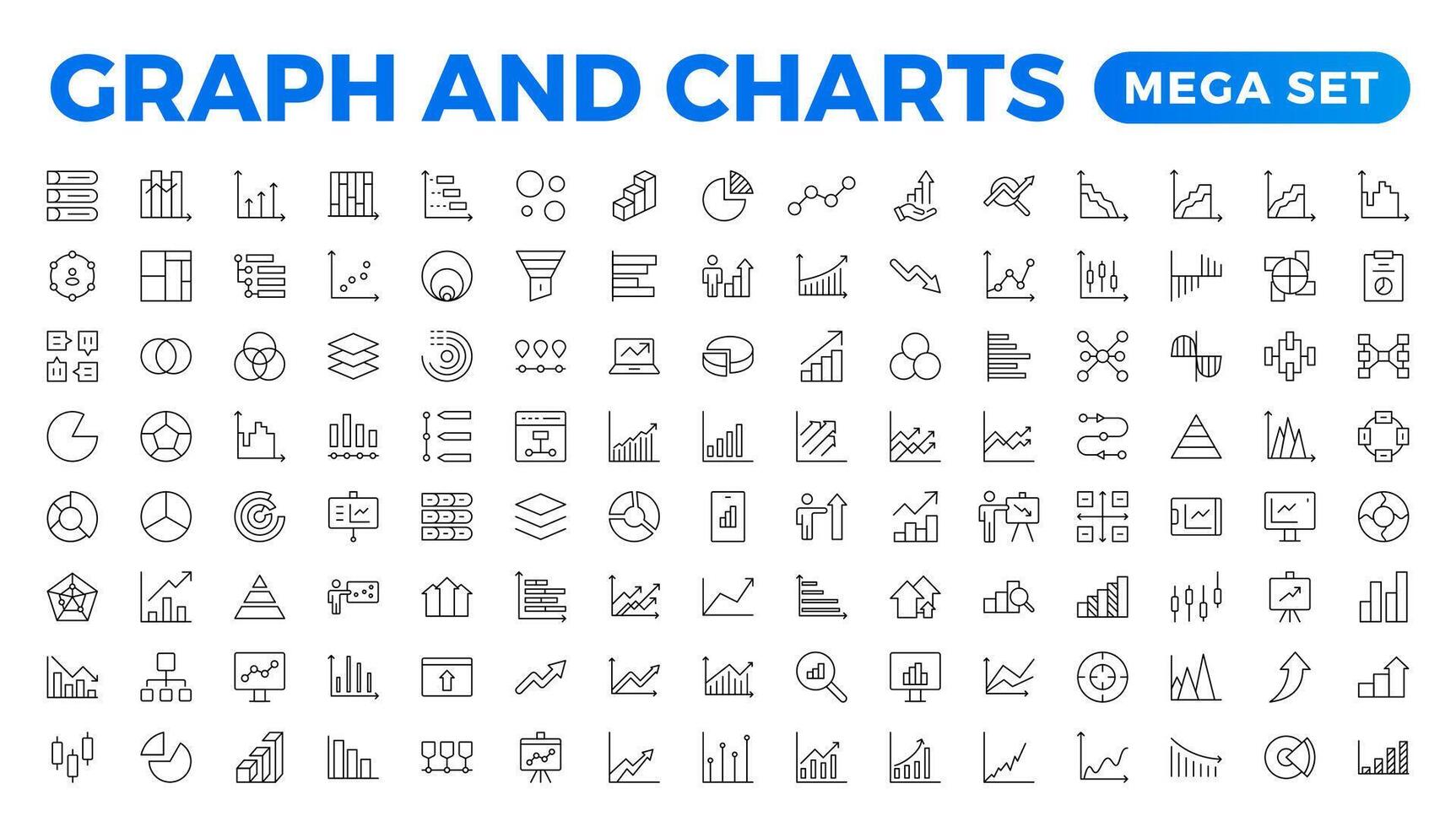 Growing bar graph icon set. Business graphs and charts icons. Statistics and analytics icon. Statistic and data, charts diagrams, money, down or up arrow. Outline icon collection. vector