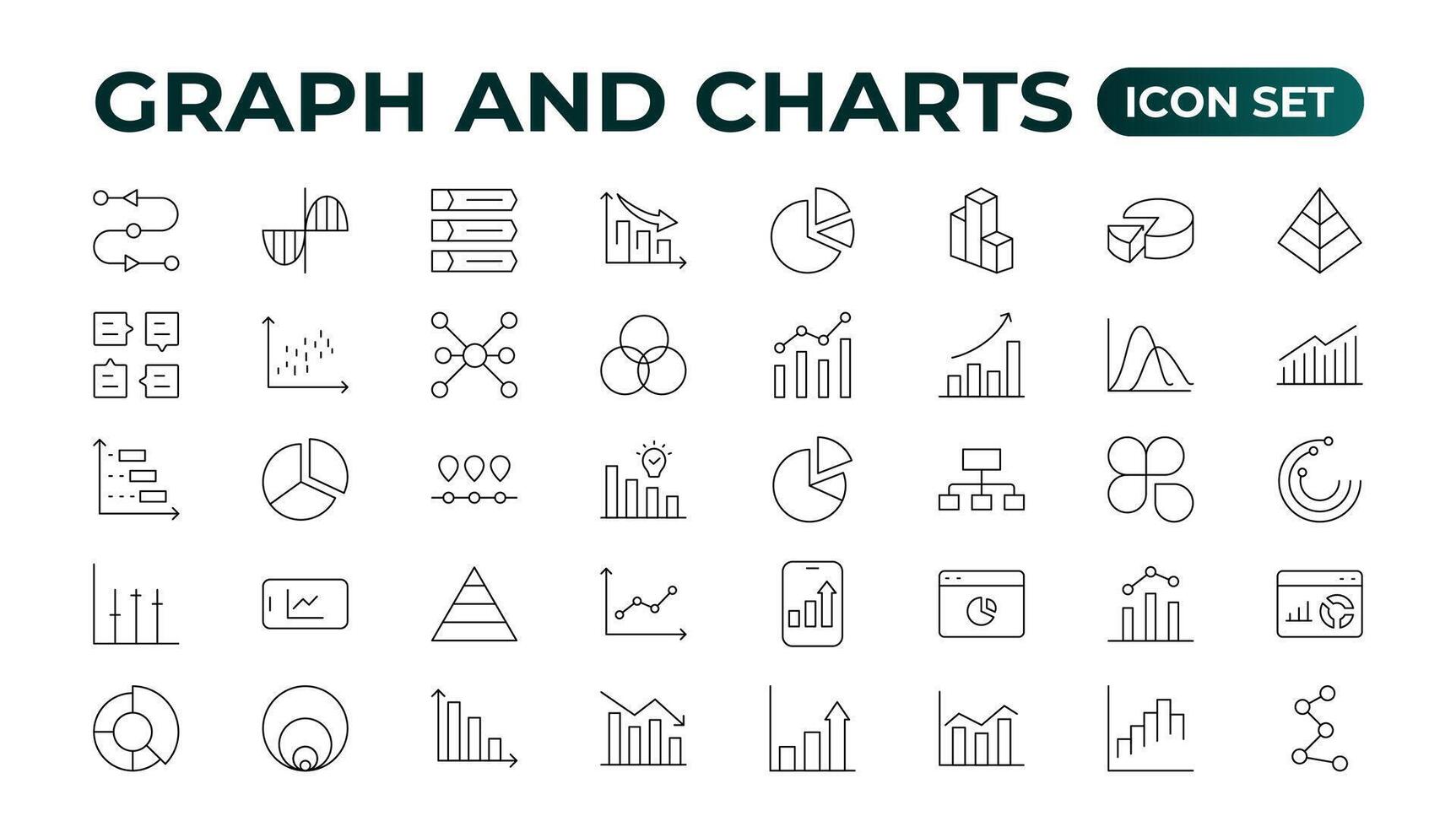 Growing bar graph icon set. Business graphs and charts icons. Statistics and analytics icon. Statistic and data, charts diagrams, money, down or up arrow. Outline icon collection. vector