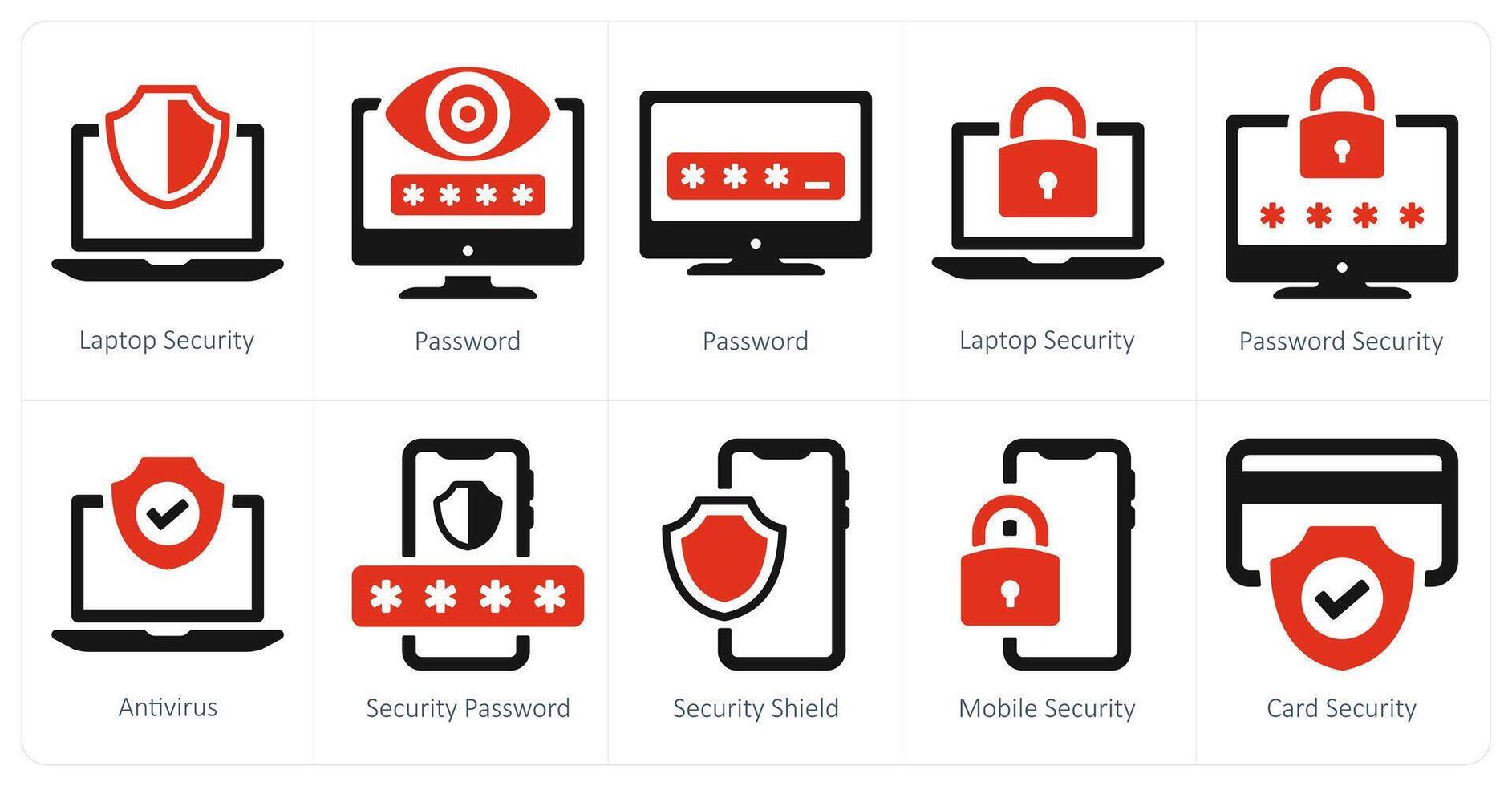 A set of 10 Security icons as laptop security, password, antivirus vector