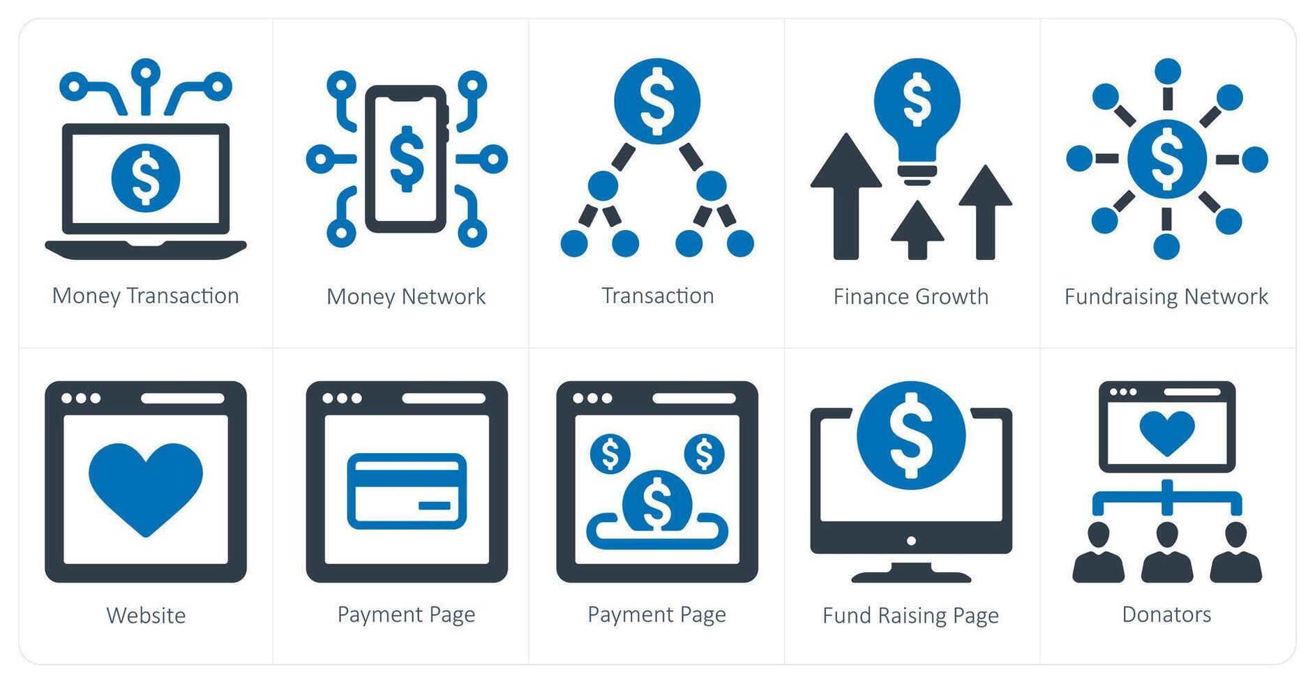 A set of 10 crowdfunding icons as money transaction, money network, transaction vector