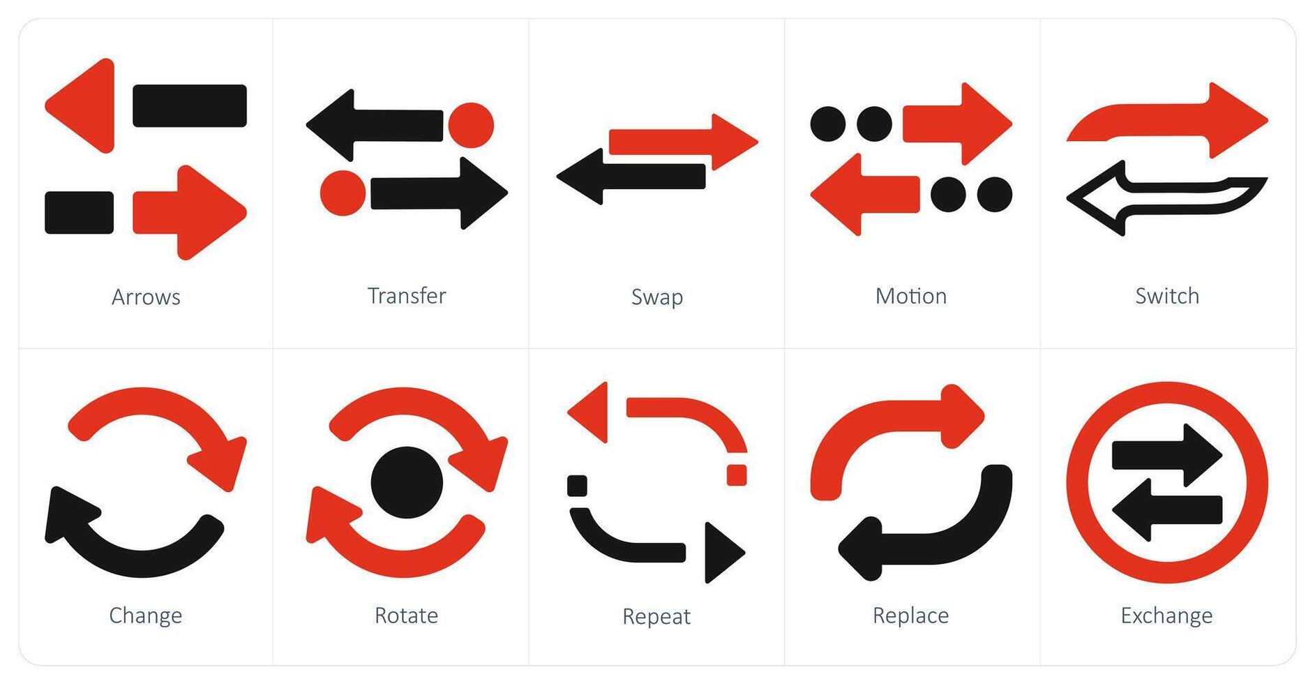 A set of 10 arrows icons as arrows, transfer, swap vector