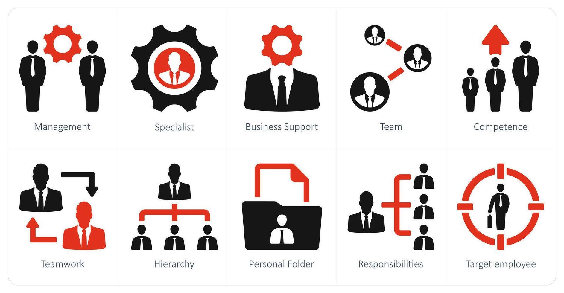 un conjunto de 10 humano recurso íconos como gestión, especialista, negocio apoyo vector