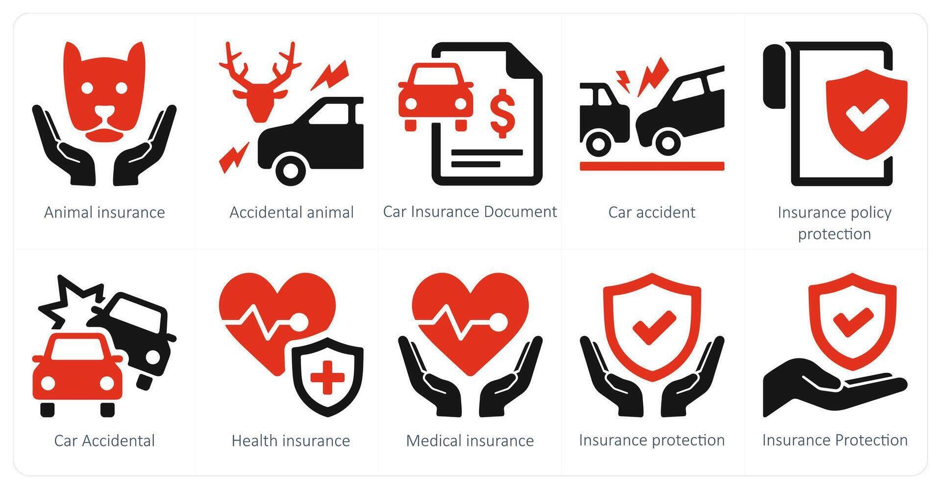 A set of 10 Insurance icons as animal insurance, accidental animal, car insurance document vector