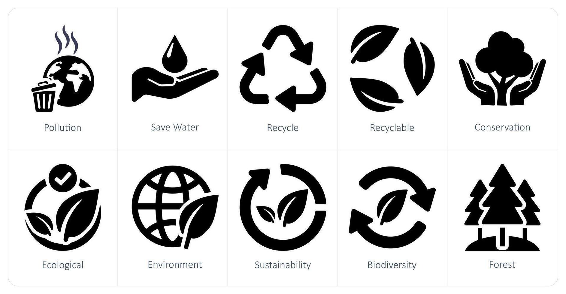 A set of 10 ecology icons as pollution, save water, recycle vector