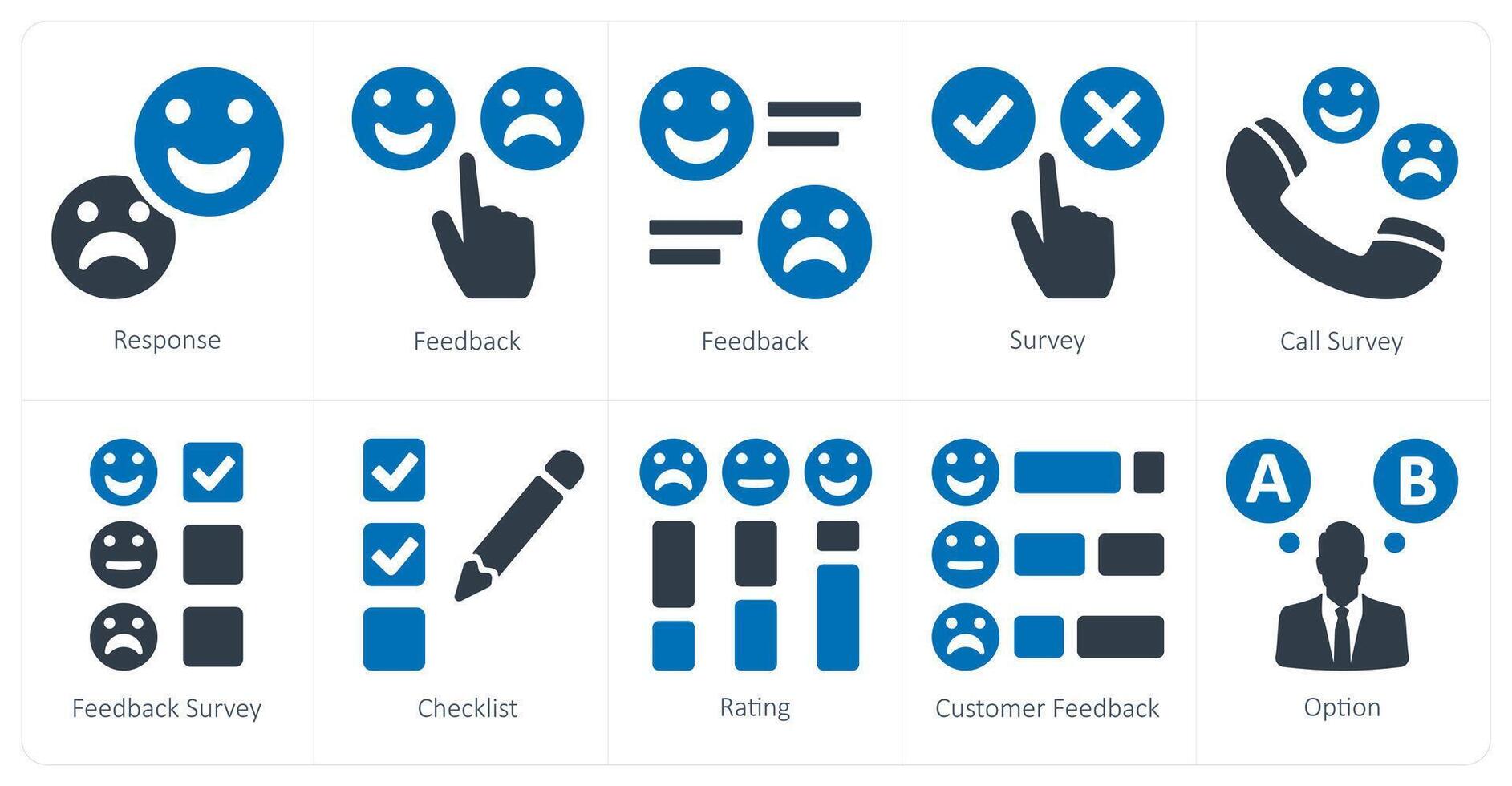 A set of 10 survey and ratings icons as response, feedback, survey vector