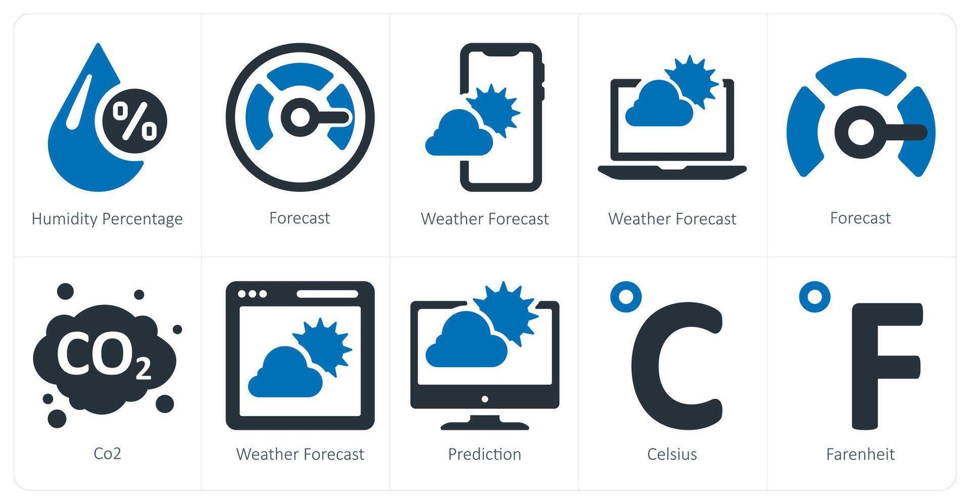 A set of 10 Weather icons as humidity percentage, forecast, weather forecast vector