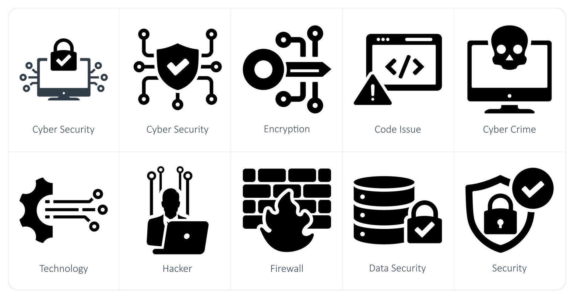 A set of 10 cyber security icons as cyber security, encryption, code issue vector