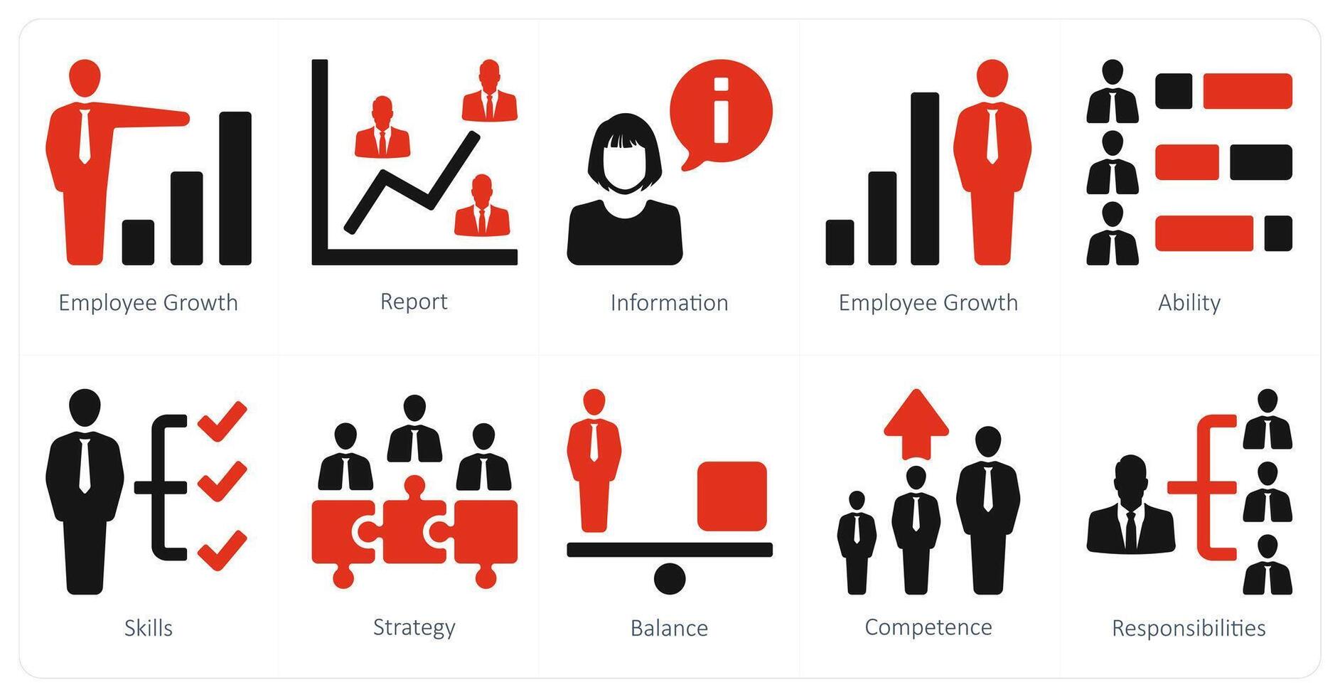 A set of 10 human resource icons as employee growth, report, information vector