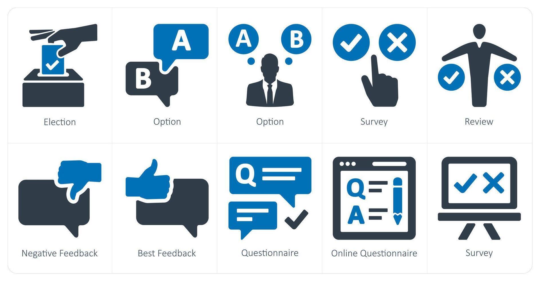 A set of 10 survey and ratings icons as election, option, survey vector