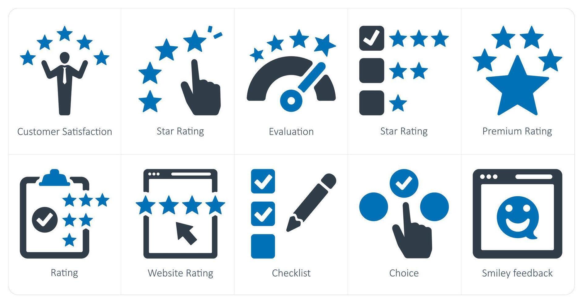 A set of 10 survey and ratings icons as customer satifsfaction, star rating, evaluation vector