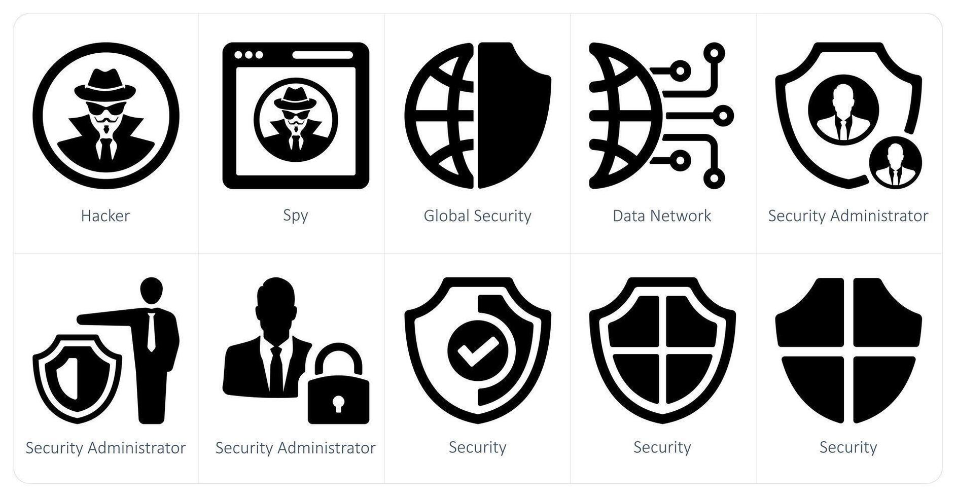 A set of 10 Security icons as hacker, spy, global security vector