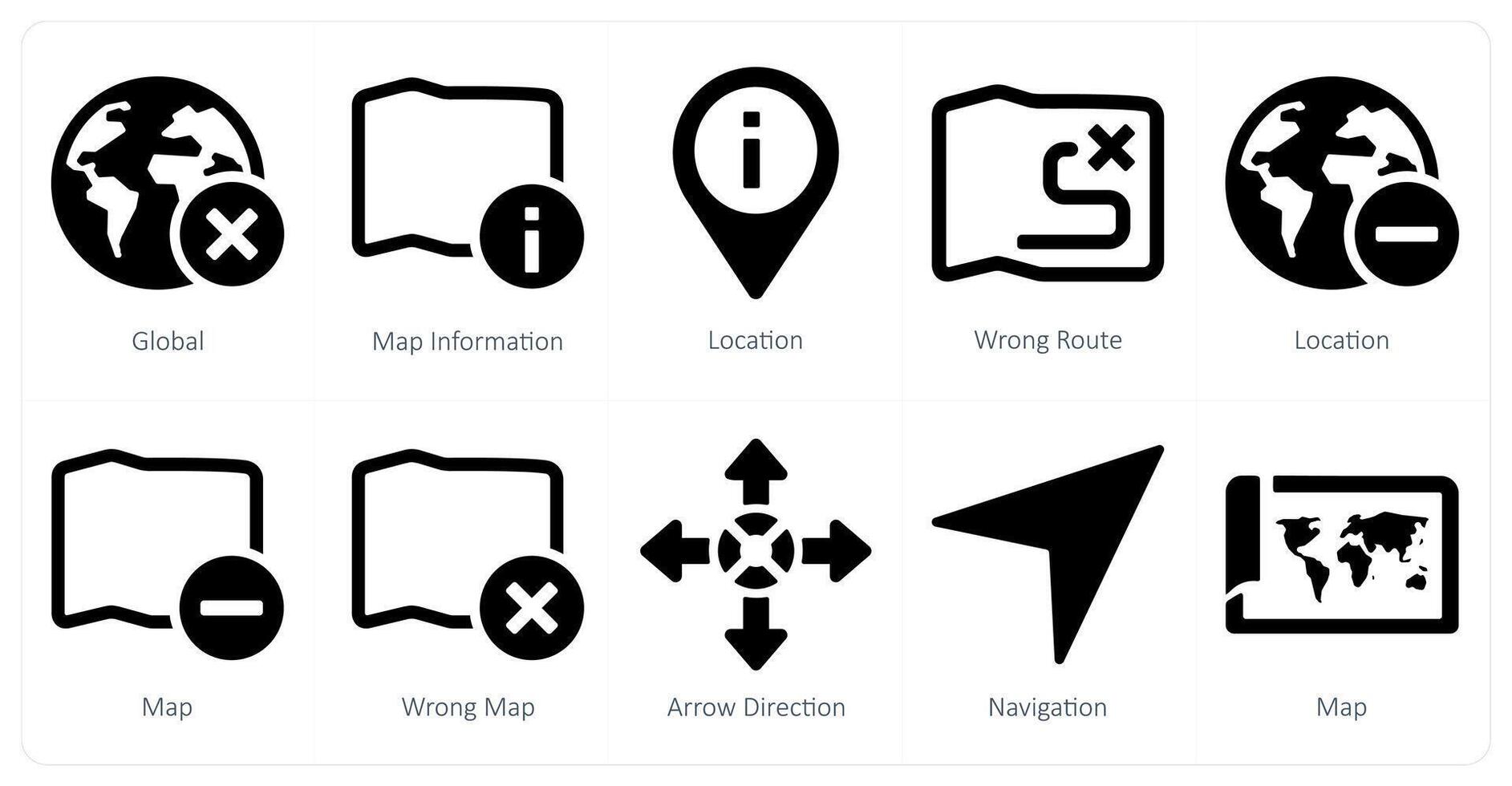 A set of 10 Navigation icons as global, map information, location vector