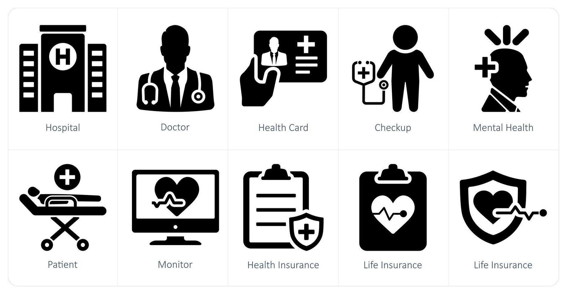 A set of 10 health checkup icons as hospital, doctor, health card vector