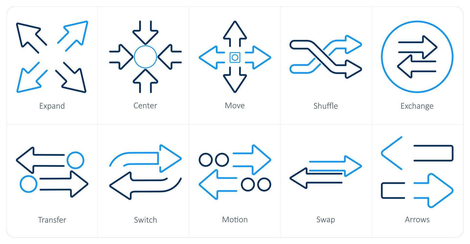 A set of 10 arrows icons as expand, center, move vector